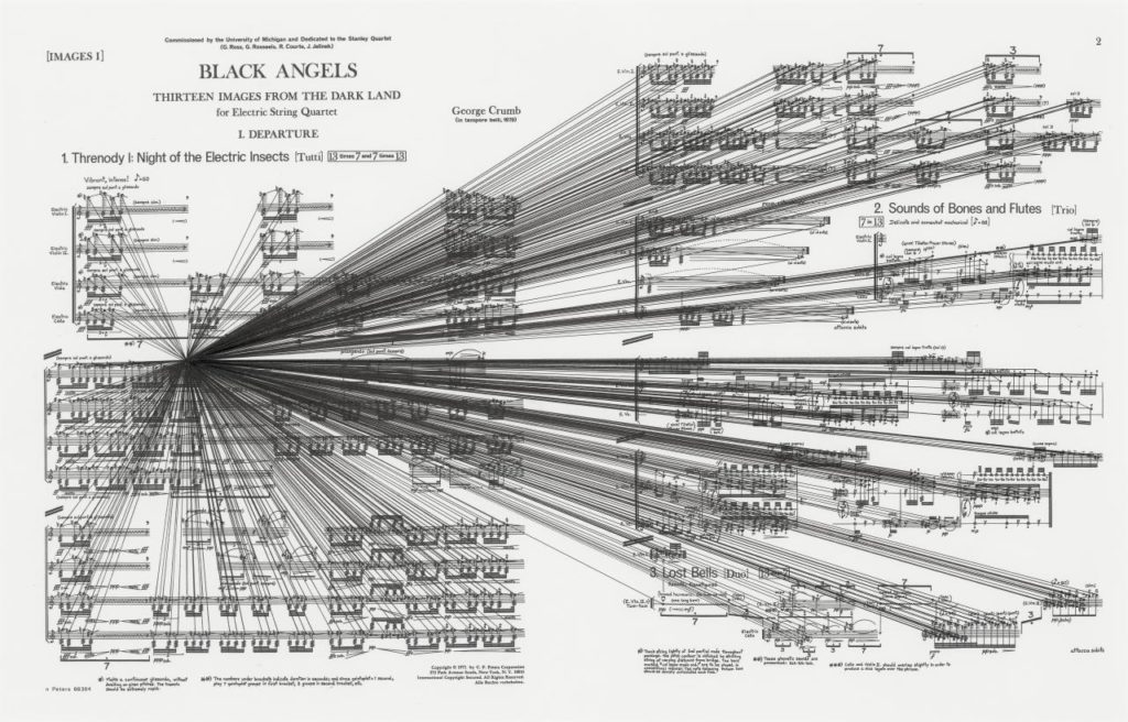 "Jeg er et postmoderne menneske. Jeg elsker det, der kom fra de klassiske komponister, men på samme tid føler jeg mig dybt forbundet med jazzmusikken, popmusikken og folkemusikken. Tilmed føler jeg, at disse forskellige udtrykformer hænger sammen, de står i et bestemt forhold til hinanden. Den ældste musik er forbundet med den allernyeste."
Interview med komponisten George Crumb.